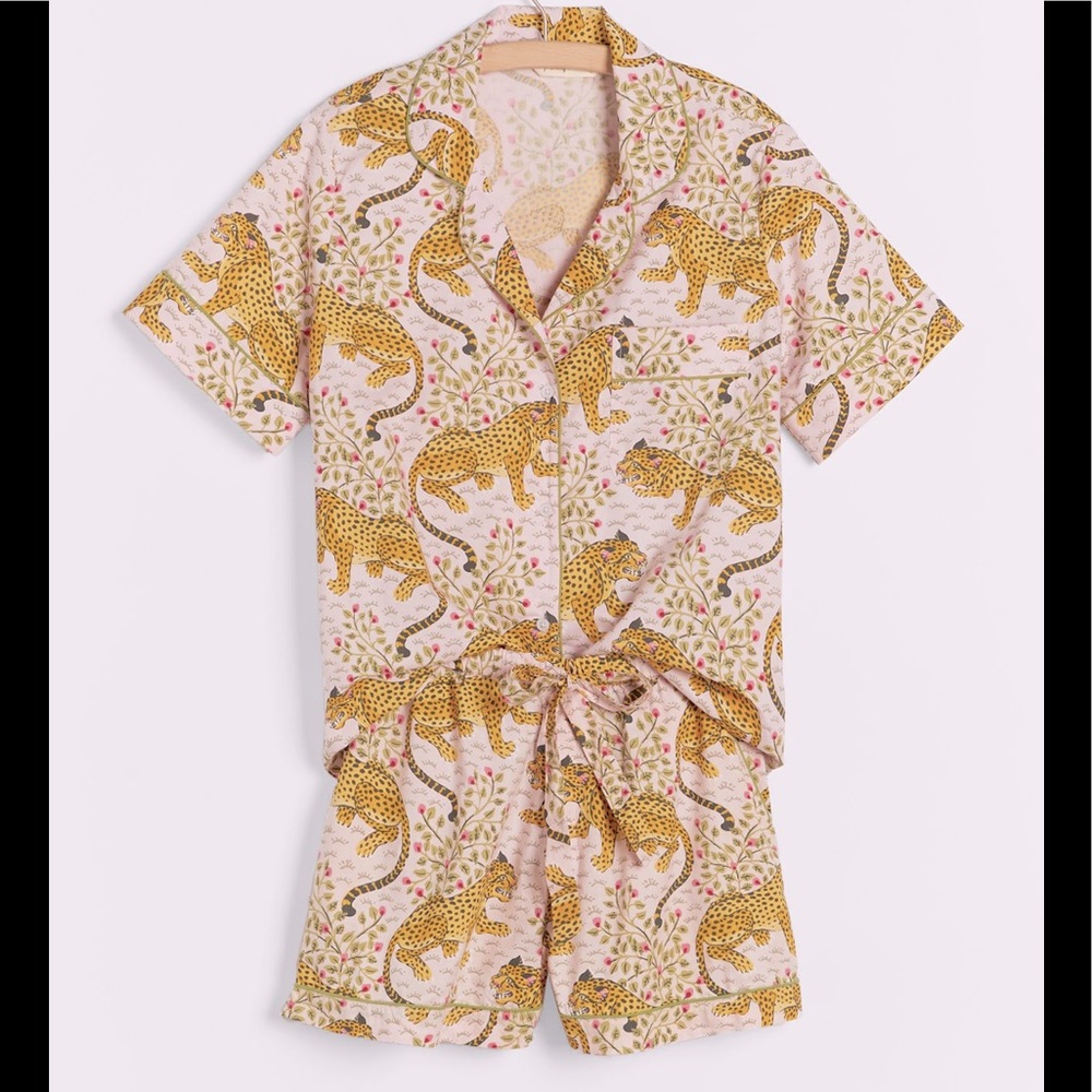 Anthropologie Printfresh Cheetah Shortie Sleep Set PJ Pajama Top & Short Small